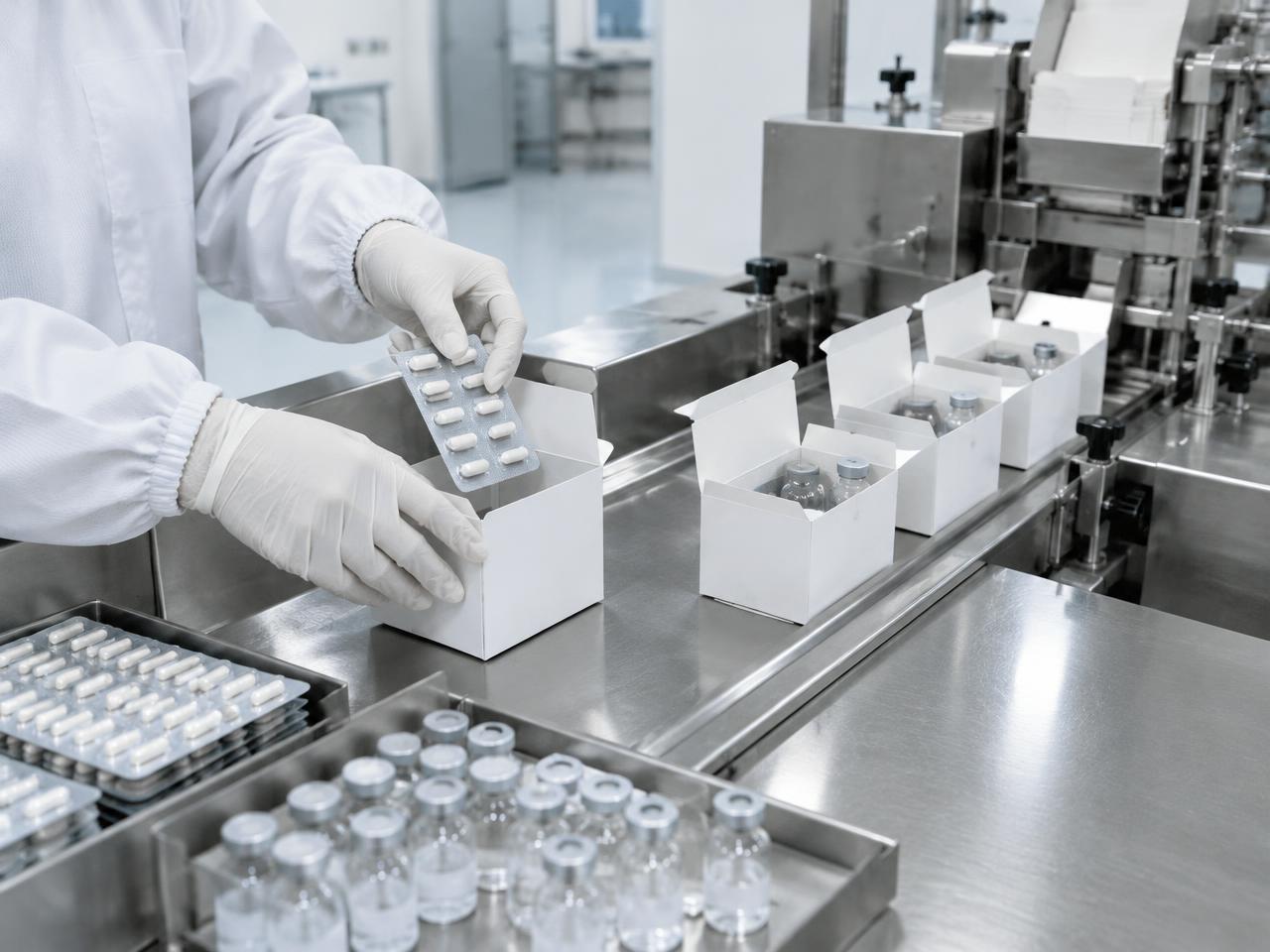 Blister und Vials werden in bedruckte Faltschachteln kartoniert